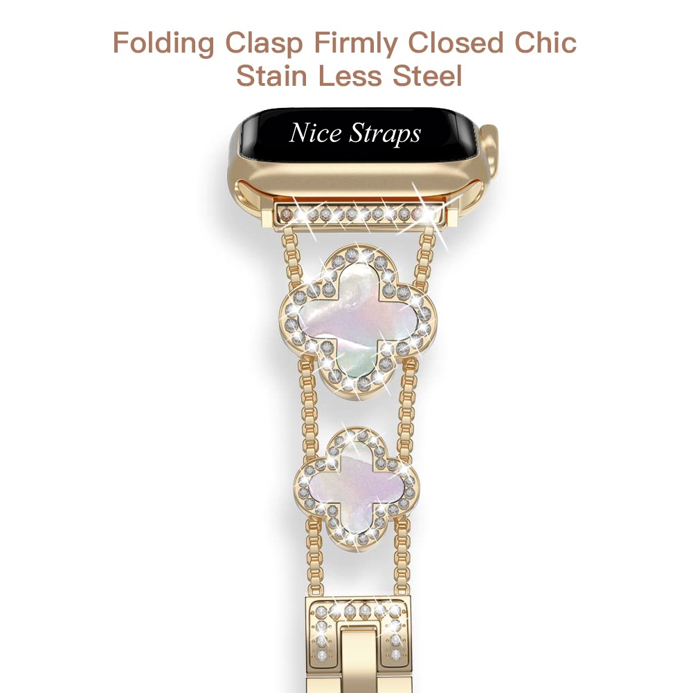 Four-Leaf Clover Diamond Accent Metal Watch Band