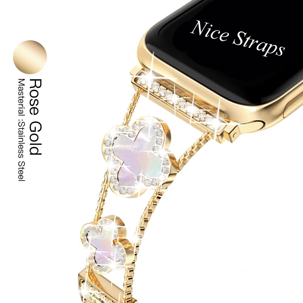 Four-Leaf Clover Diamond Accent Metal Watch Band