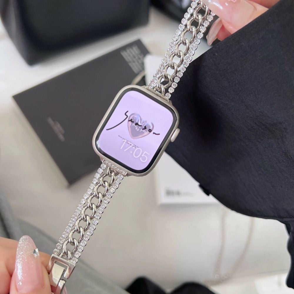 Slim single row alloy diamond metal chain strap