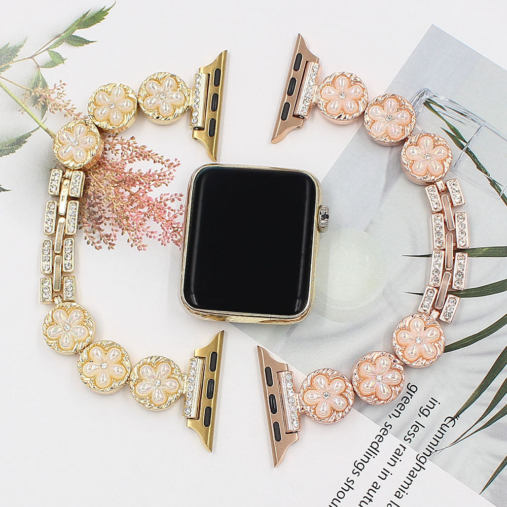 Cute Flower & Rhinestone Bracelet Watchband