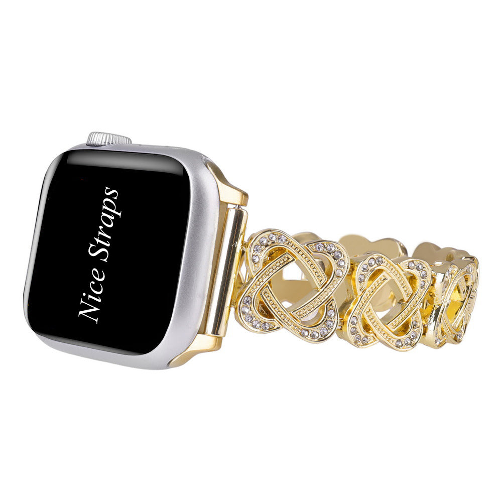 Heart-Link Diamond Metal Watch Band