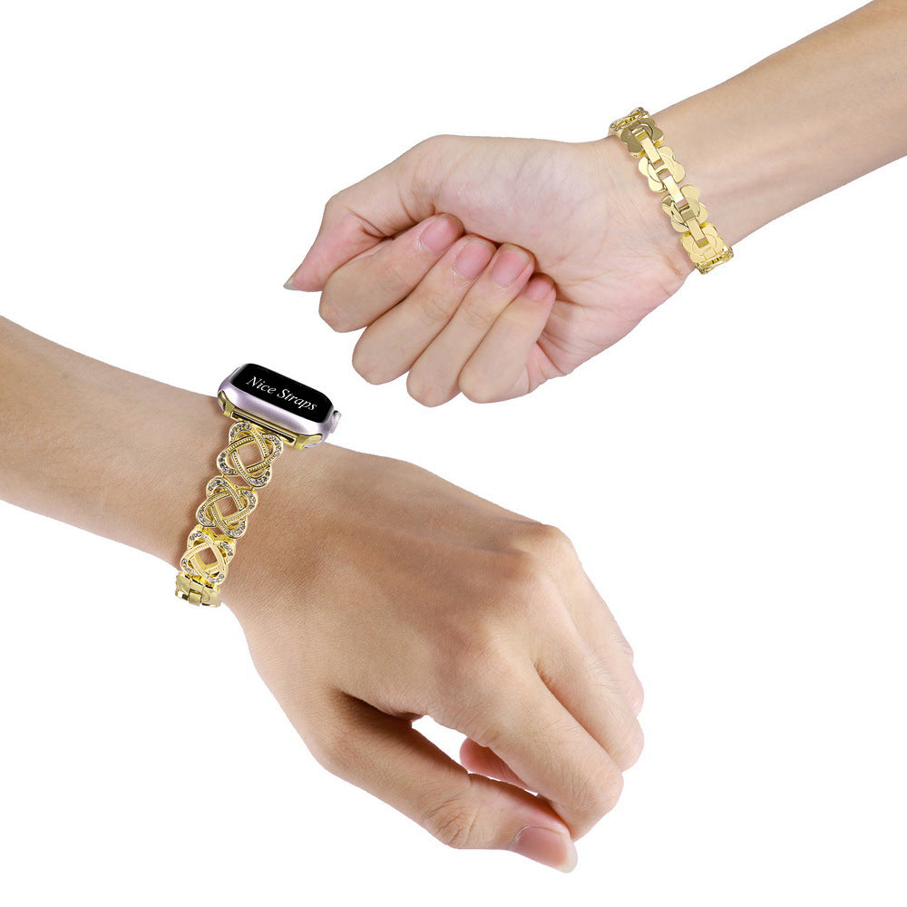 Heart-Link Diamond Metal Watch Band