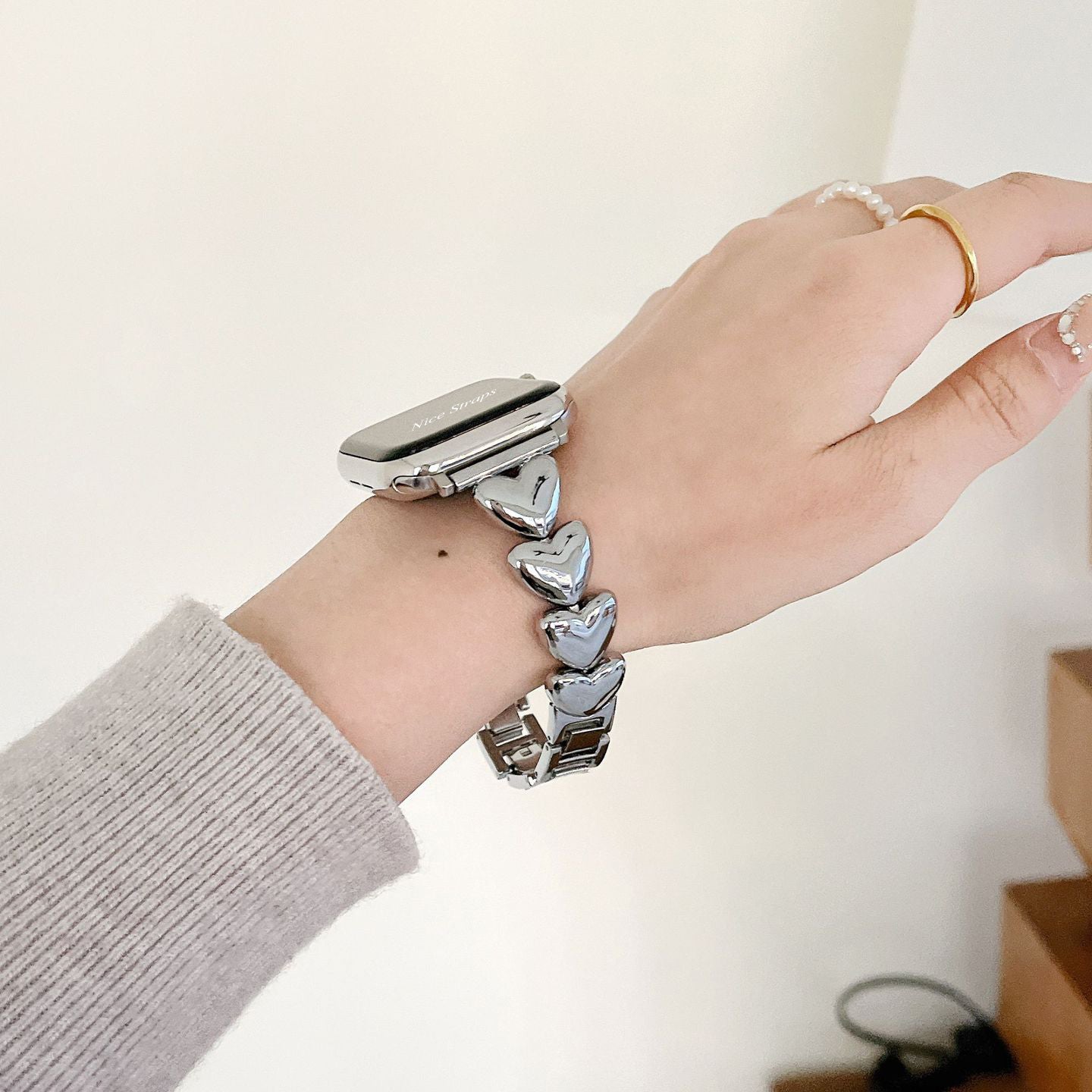 Heart Single-Row Chain Metal Watch Band