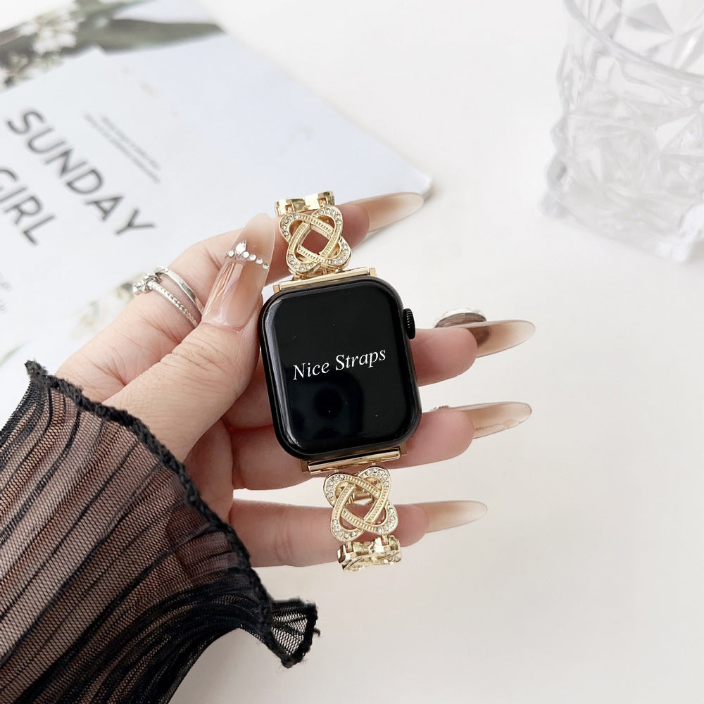 Heart-Link Diamond Metal Watch Band