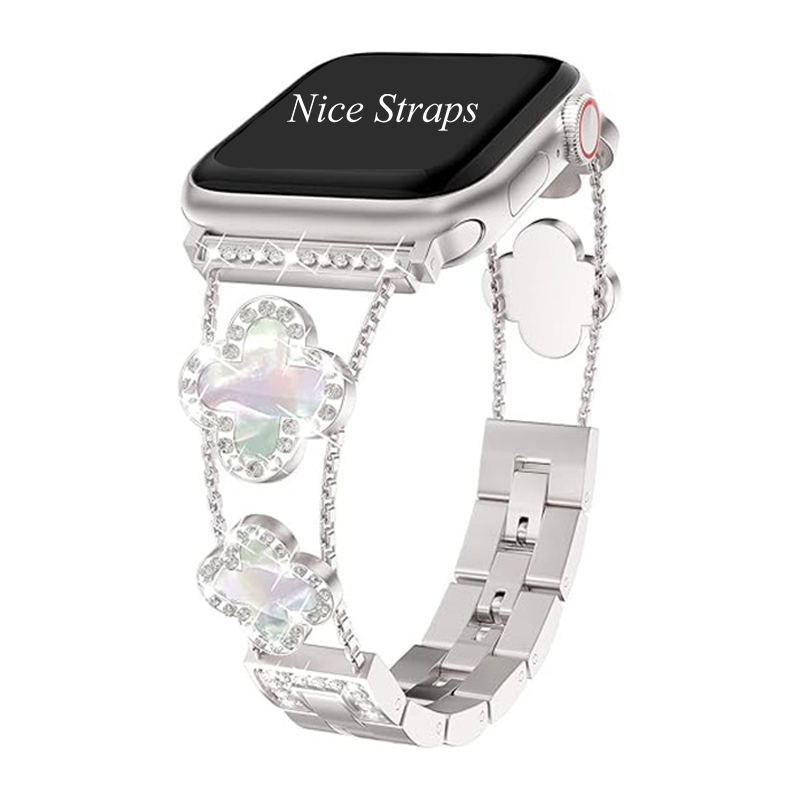 Four-Leaf Clover Diamond Accent Metal Watch Band