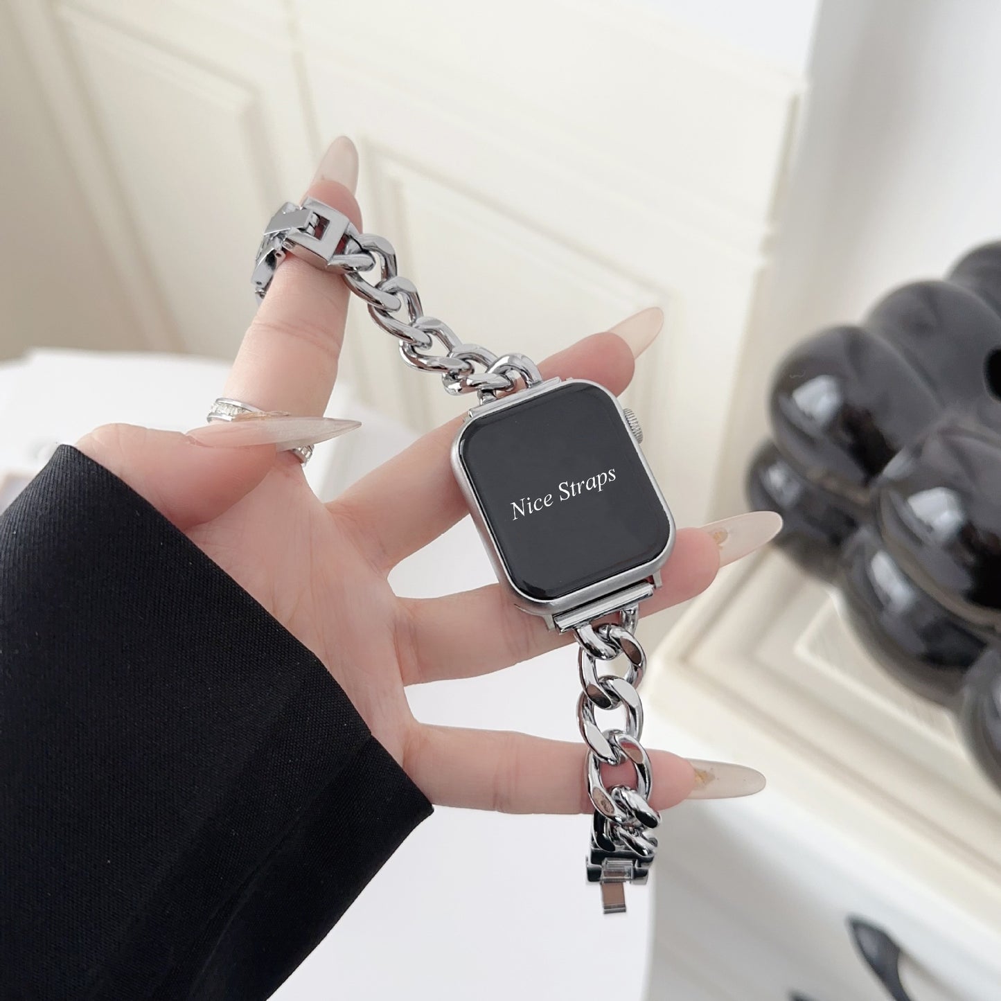 Slim Single Row Denim Chain Metal Watch Band