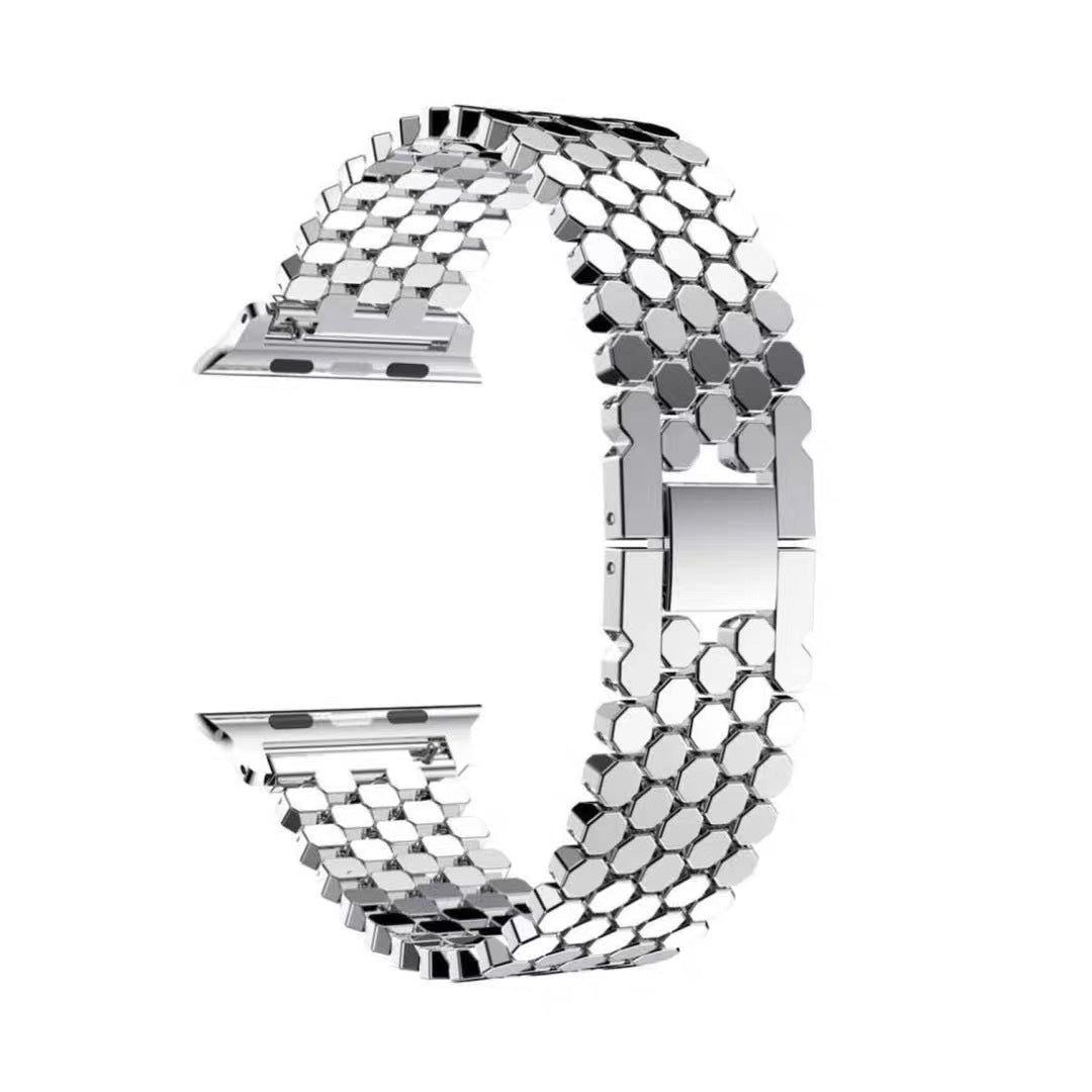 Hexagonal Scale-Pattern Metal Watch Band