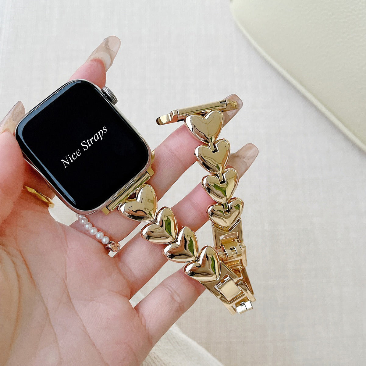 Heart Single-Row Chain Metal Watch Band