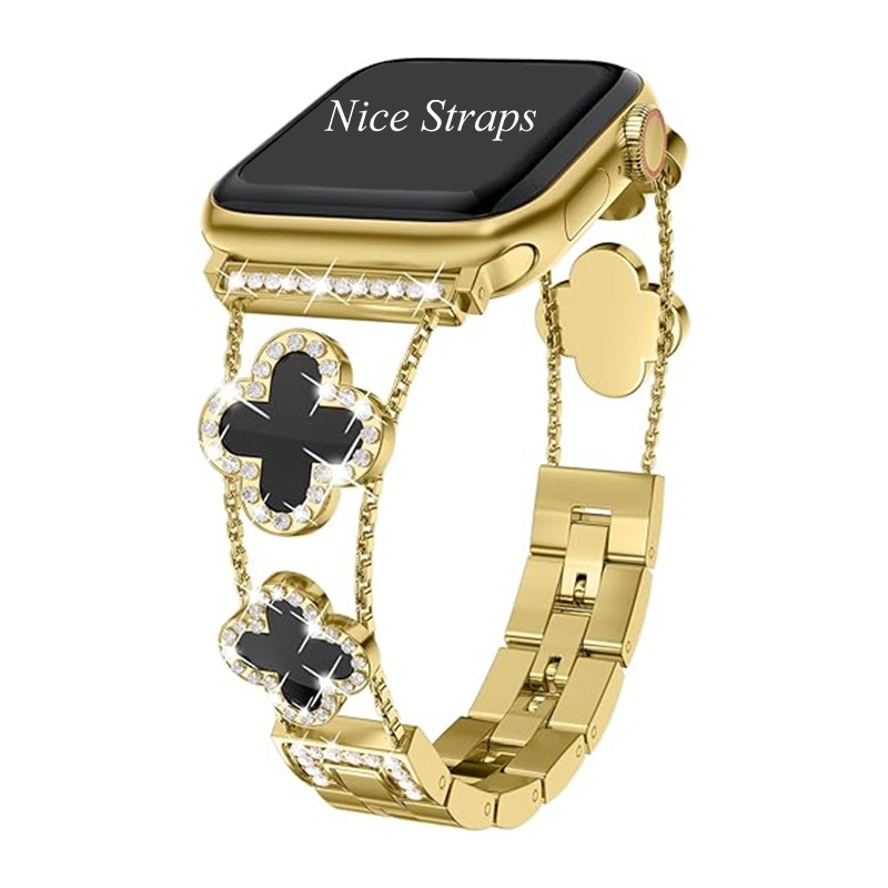 Four-Leaf Clover Diamond Accent Metal Watch Band