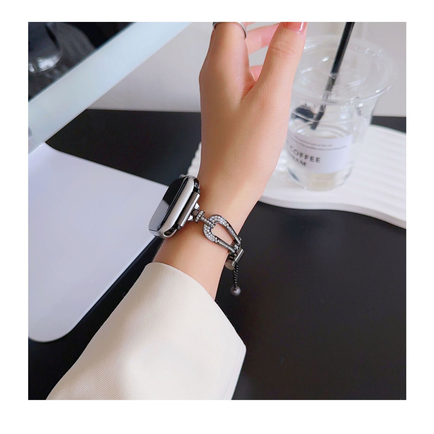 U-Shaped Diamond-Set Stretch Bracelet Ladies' Watch Strap