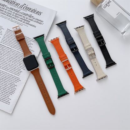 Lychee Pattern Leather Watch Strap For Apple Watch Ultra 49mm Band For Iwatch Se Series 8 7 41mm 45mm Wristband