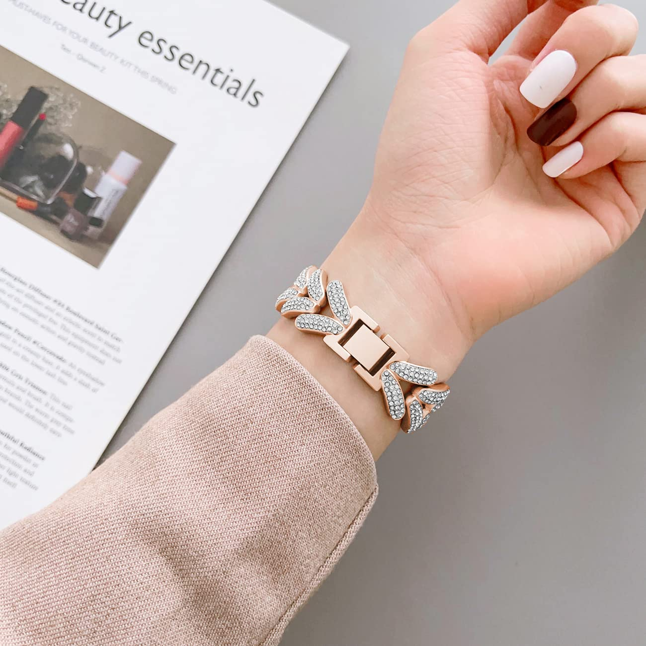V-Shape Diamond Metal Watch Band