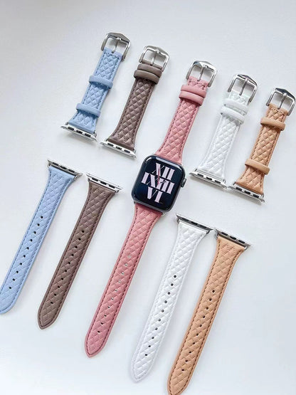 Top Grain Leather 3d Diamond Pattern Watch Strap For Apple Watch Band 38 40 41 42 44 45 Mm For Iwatch Se Series 8 7 Wristband