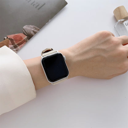 Lychee Pattern Leather Watch Strap For Apple Watch Ultra 49mm Band For Iwatch Se Series 8 7 41mm 45mm Wristband