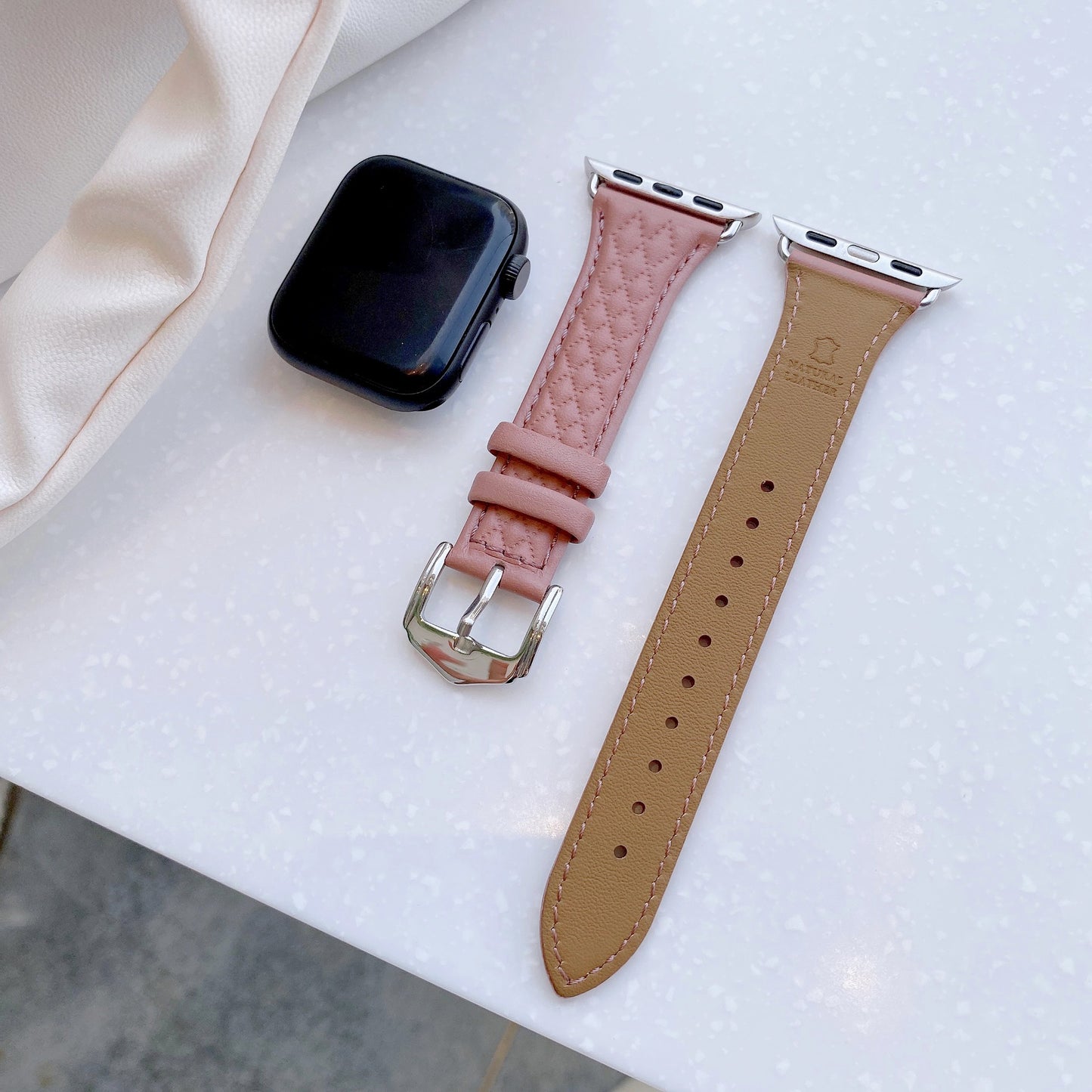 Top Grain Leather 3d Diamond Pattern Watch Strap For Apple Watch Band 38 40 41 42 44 45 Mm For Iwatch Se Series 8 7 Wristband