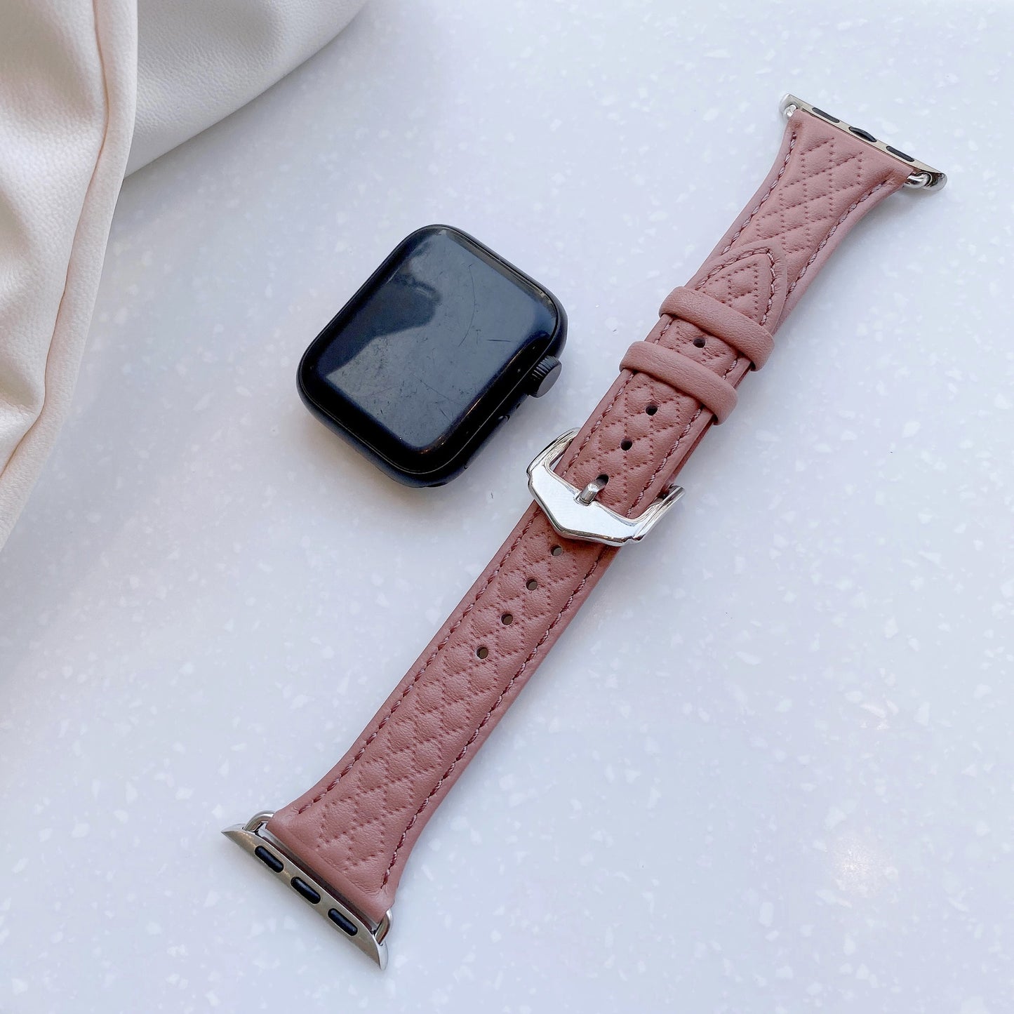 Top Grain Leather 3d Diamond Pattern Watch Strap For Apple Watch Band 38 40 41 42 44 45 Mm For Iwatch Se Series 8 7 Wristband