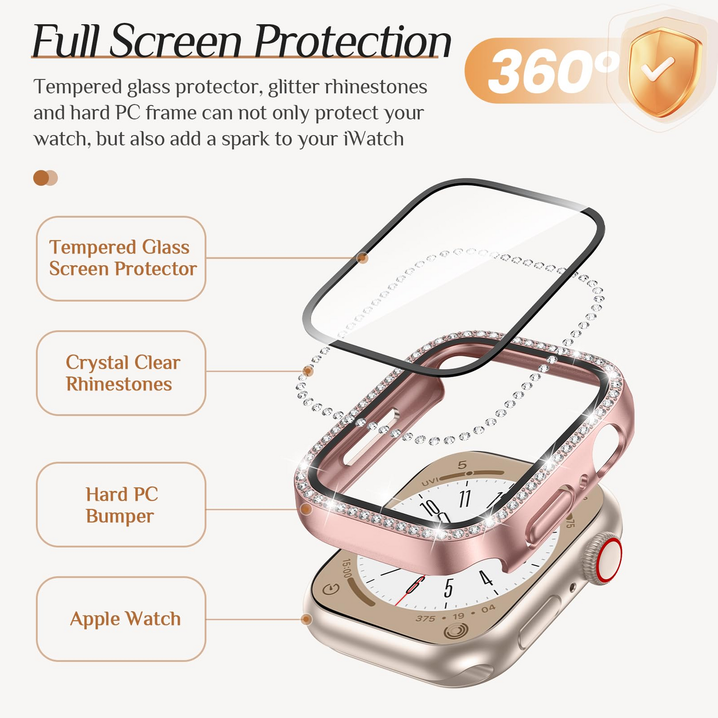 Women Bling Diamond Rhinestone Case with Built-in Tempered Glass
