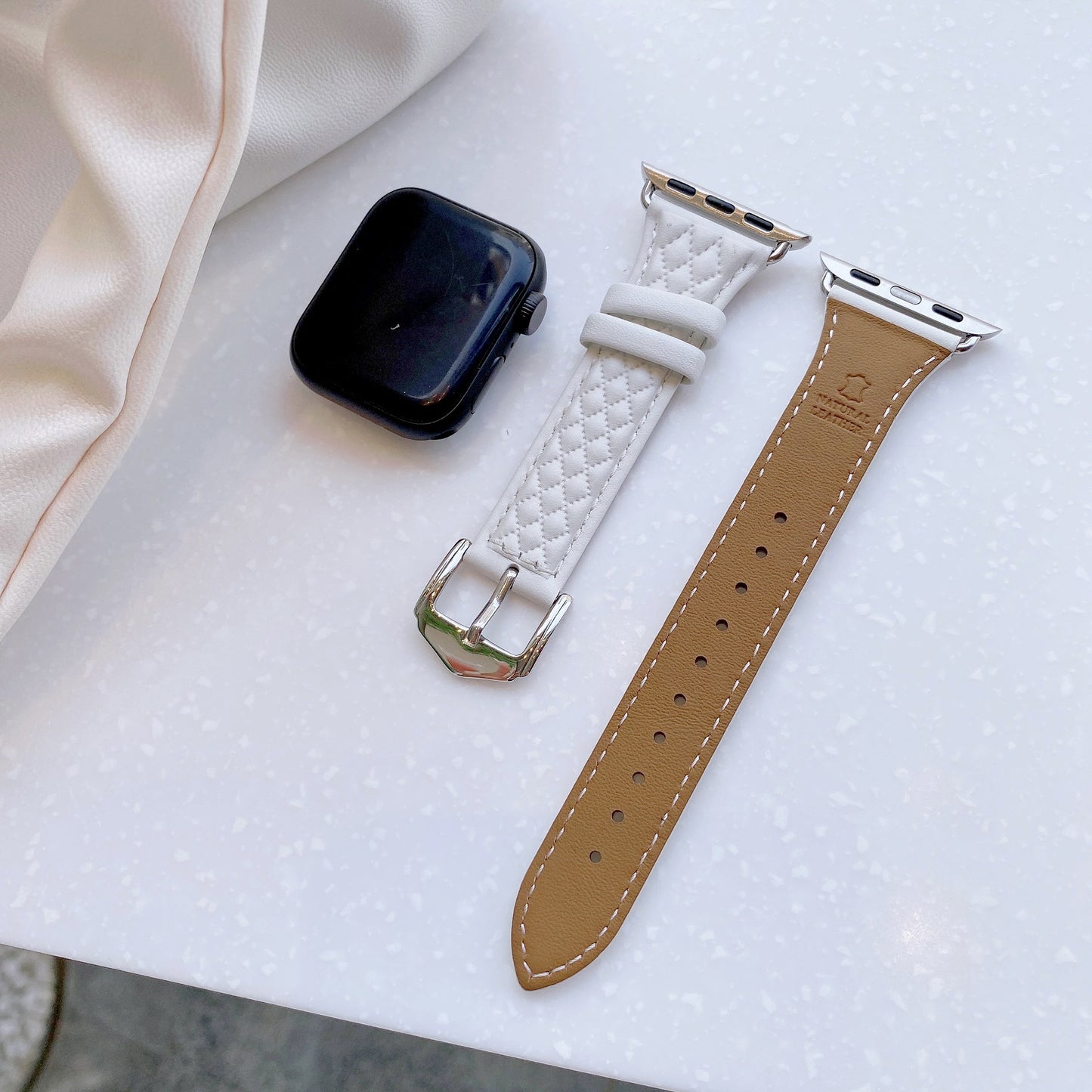 Top Grain Leather 3d Diamond Pattern Watch Strap For Apple Watch Band 38 40 41 42 44 45 Mm For Iwatch Se Series 8 7 Wristband