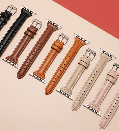 Top Layer Calfskin Genuine Leather Watch Strap For Apple Watch Band 38 40 41 42 44 45 Mm For Iwatch Se Series 8 7 Wristband