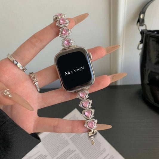 Zircon Heart-Shaped Metal Strap for Apple Watch Series 10 9 8 7 6 SE