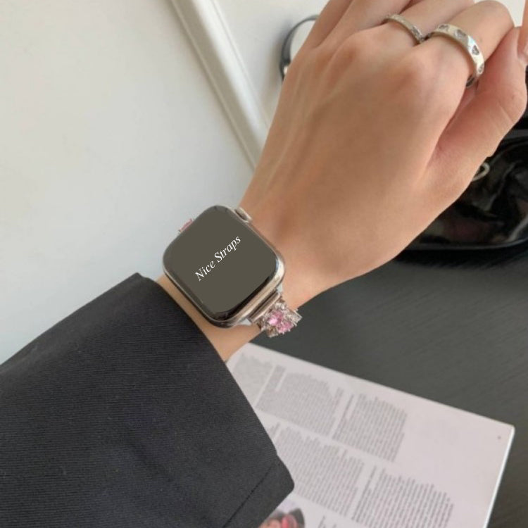 Zircon Heart-Shaped Metal Strap for Apple Watch Series 10 9 8 7 6 SE