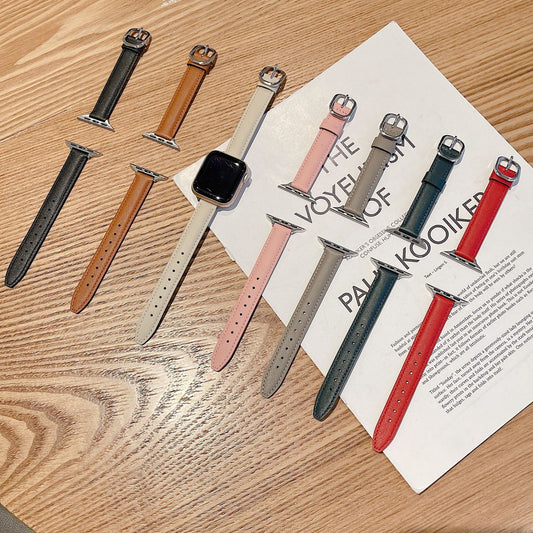 Slim Thin Genuine Leather Watch Strap For Apple Watch Band 38 40 41 42 44 45 Mm For Iwatch Se 7 6 5 Wristband