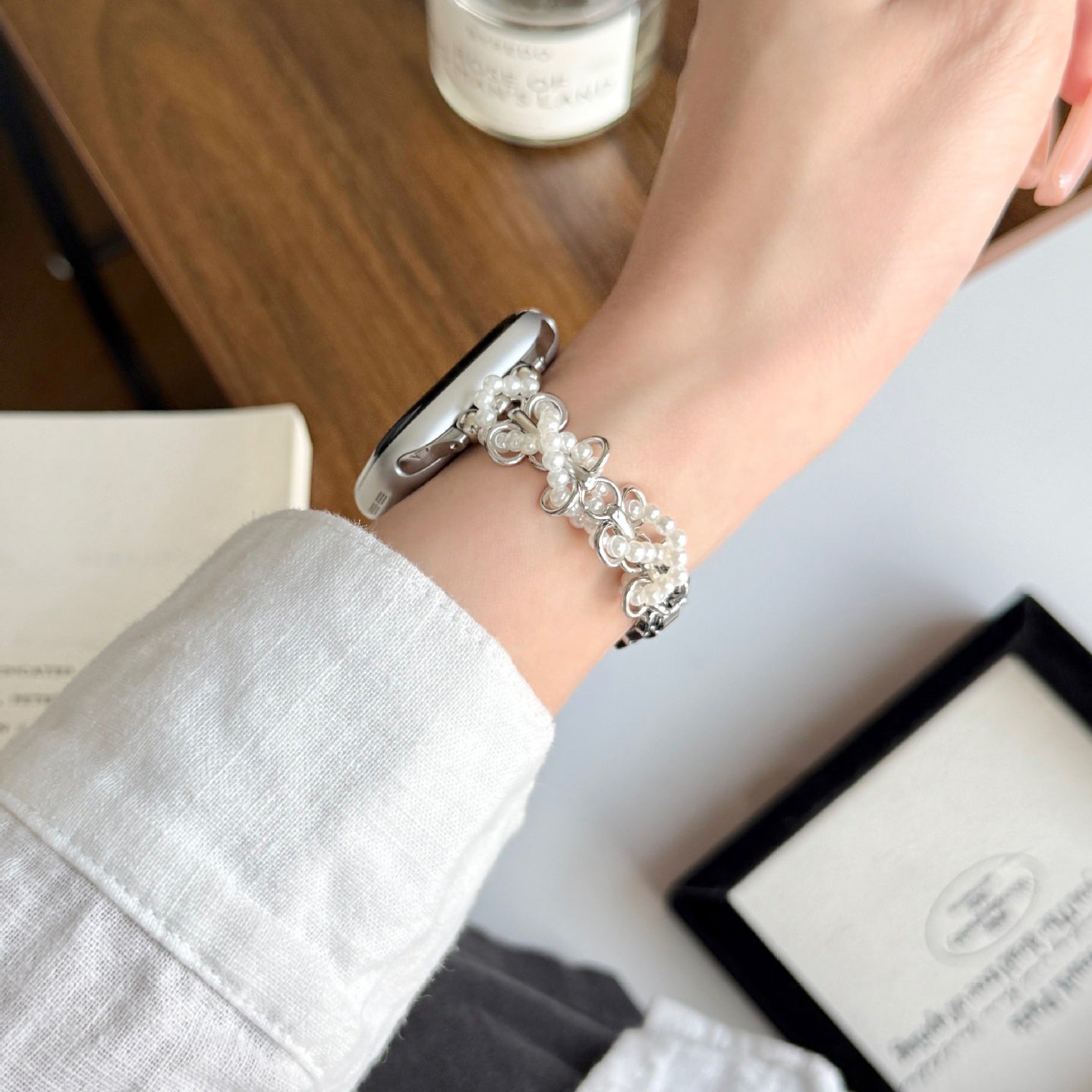 Chanel-Style Pearl Metal Watch Band