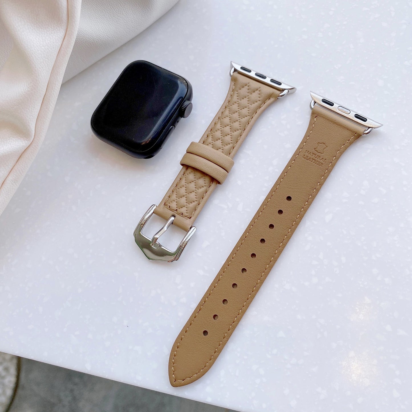 Top Grain Leather 3d Diamond Pattern Watch Strap For Apple Watch Band 38 40 41 42 44 45 Mm For Iwatch Se Series 8 7 Wristband