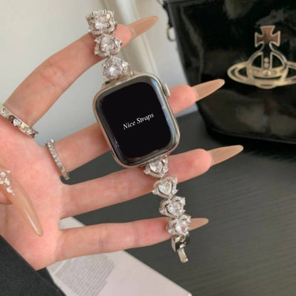 Zircon Heart-Shaped Metal Strap for Apple Watch Series 10 9 8 7 6 SE