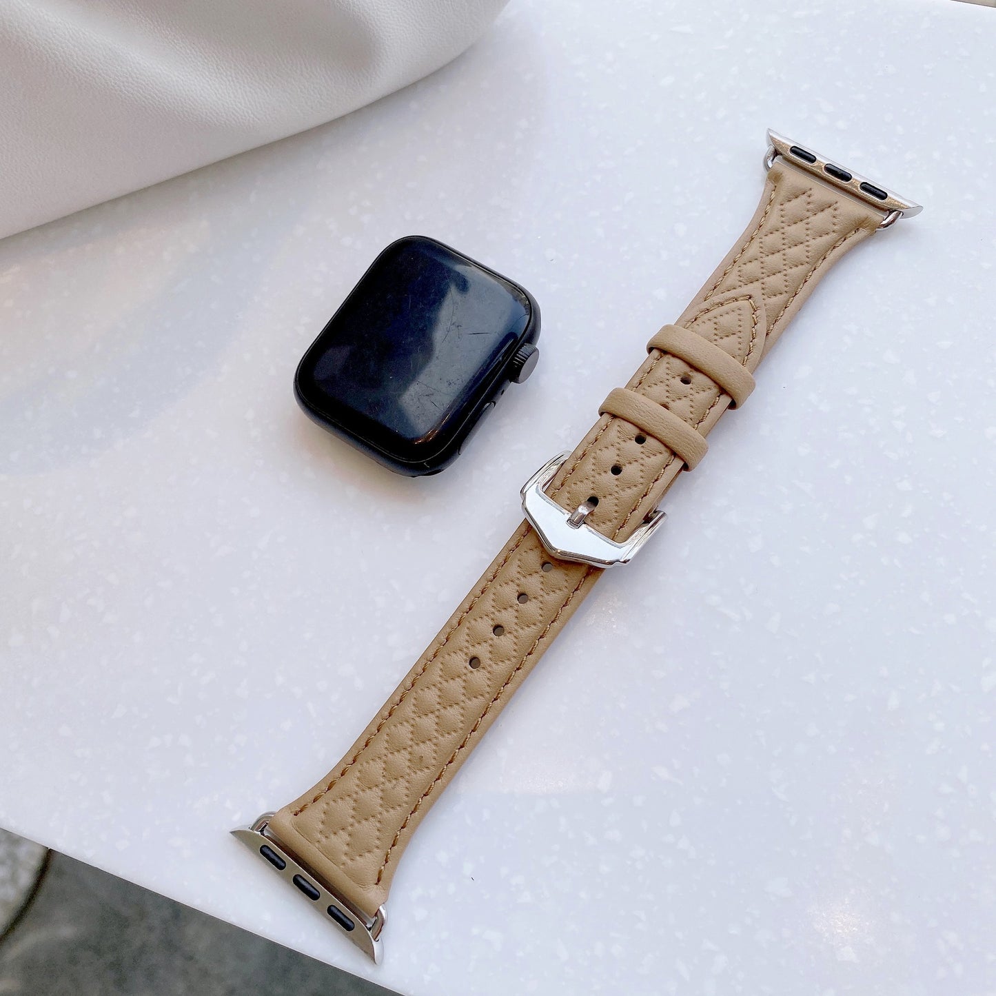 Top Grain Leather 3d Diamond Pattern Watch Strap For Apple Watch Band 38 40 41 42 44 45 Mm For Iwatch Se Series 8 7 Wristband