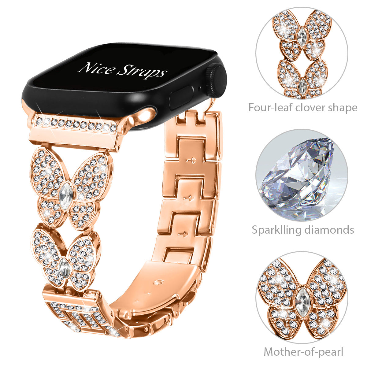 Butterfly Diamond Metal Watch Band