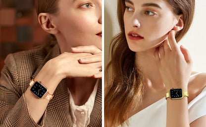 Cartier-Style Diamond Accent Metal Watch Band