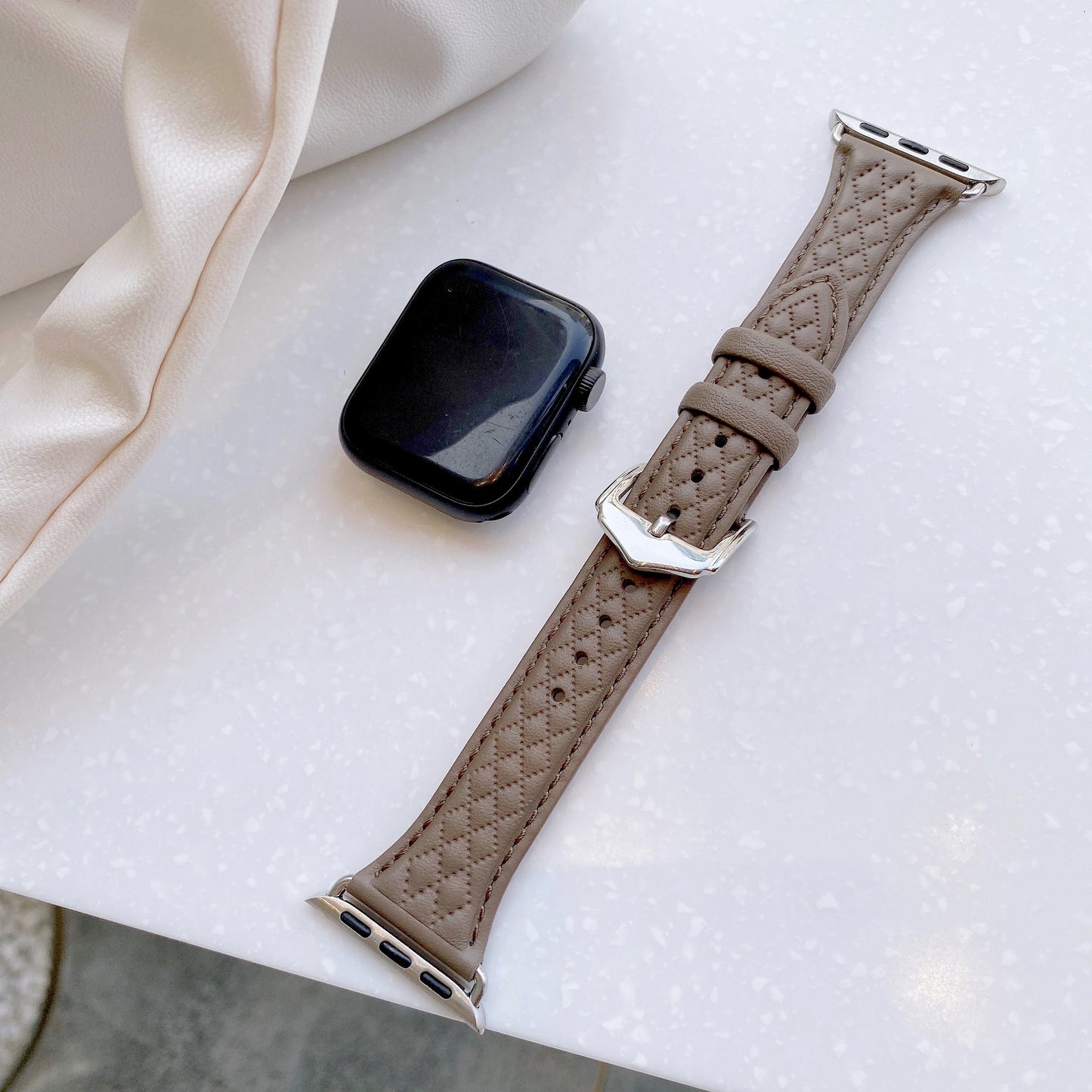 Top Grain Leather 3d Diamond Pattern Watch Strap For Apple Watch Band 38 40 41 42 44 45 Mm For Iwatch Se Series 8 7 Wristband