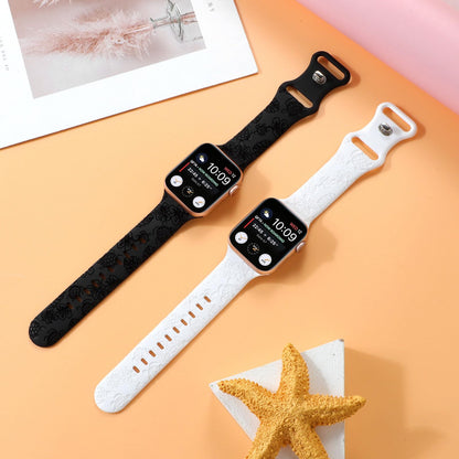 Turtle Flower Engraved Silicone Apple Watch Strap