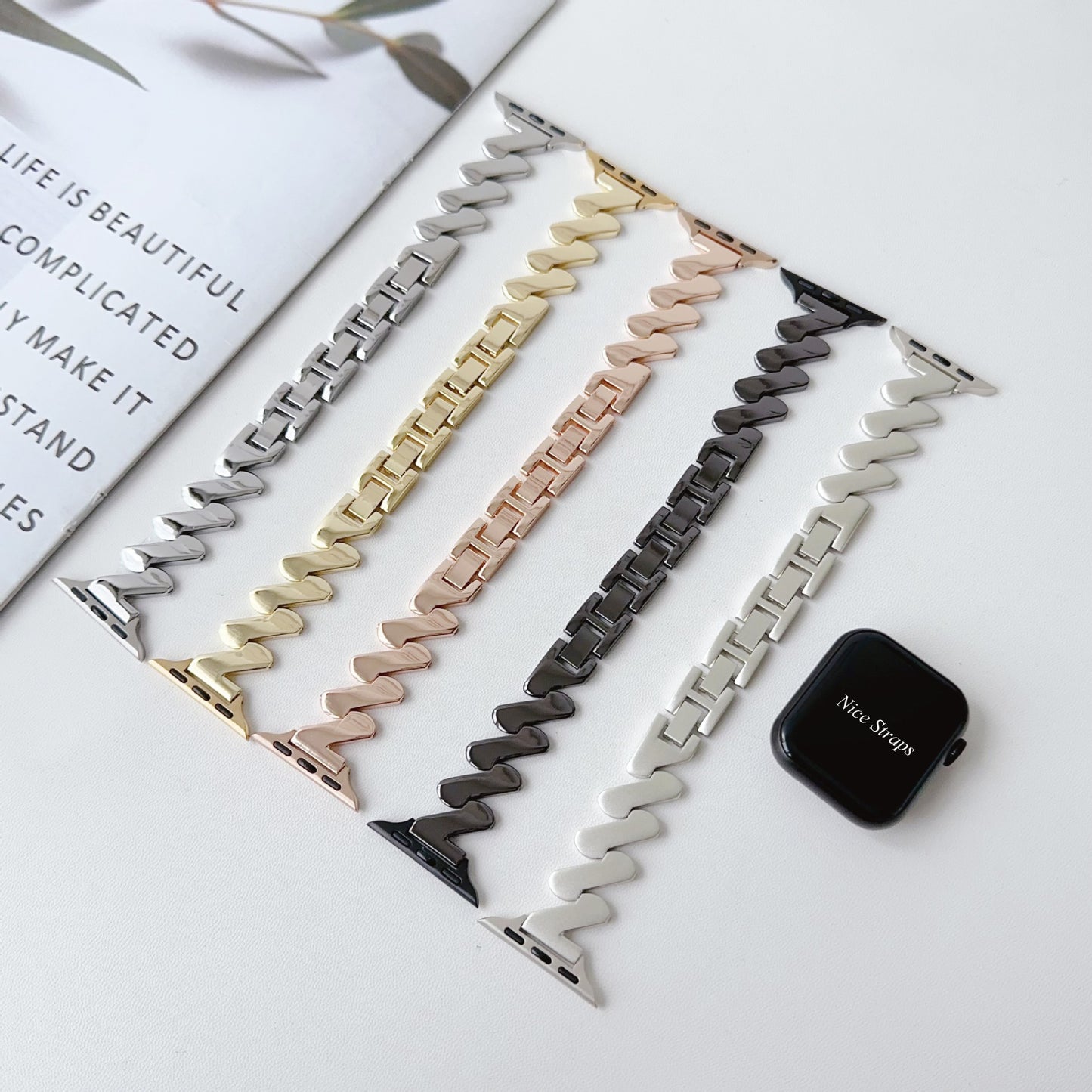 Wavy Metal Link Bracelet Watch Band