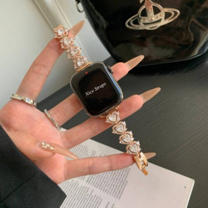Zircon Heart-Shaped Metal Strap for Apple Watch Series 10 9 8 7 6 SE