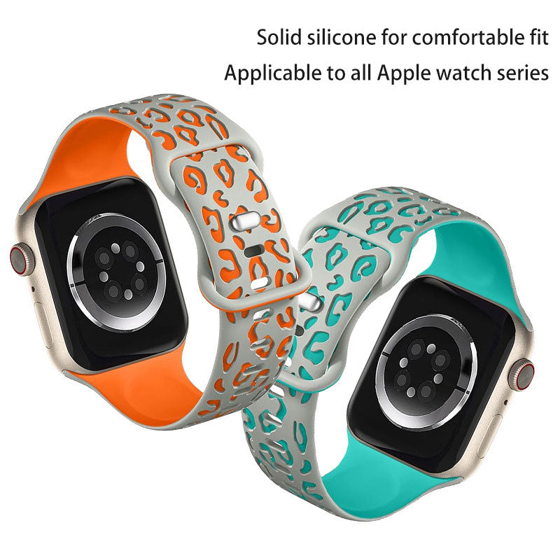 Leopard Engraved Two-Tone Silicone Apple Watch Strap