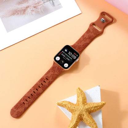 Turtle Flower Engraved Silicone Apple Watch Strap