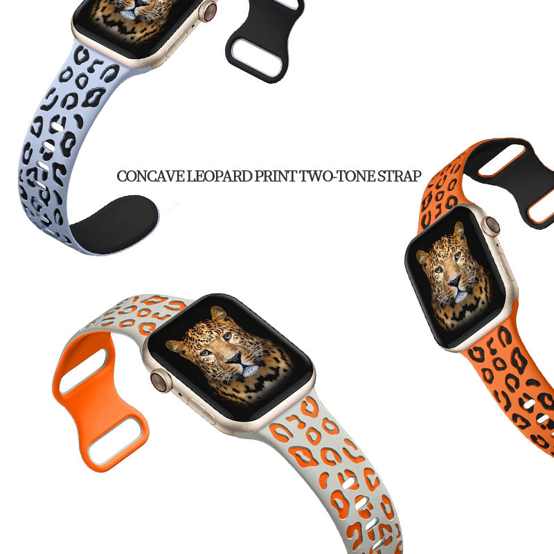 Leopard Engraved Two-Tone Silicone Apple Watch Strap
