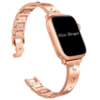 Cartier-Style Diamond Accent Metal Watch Band