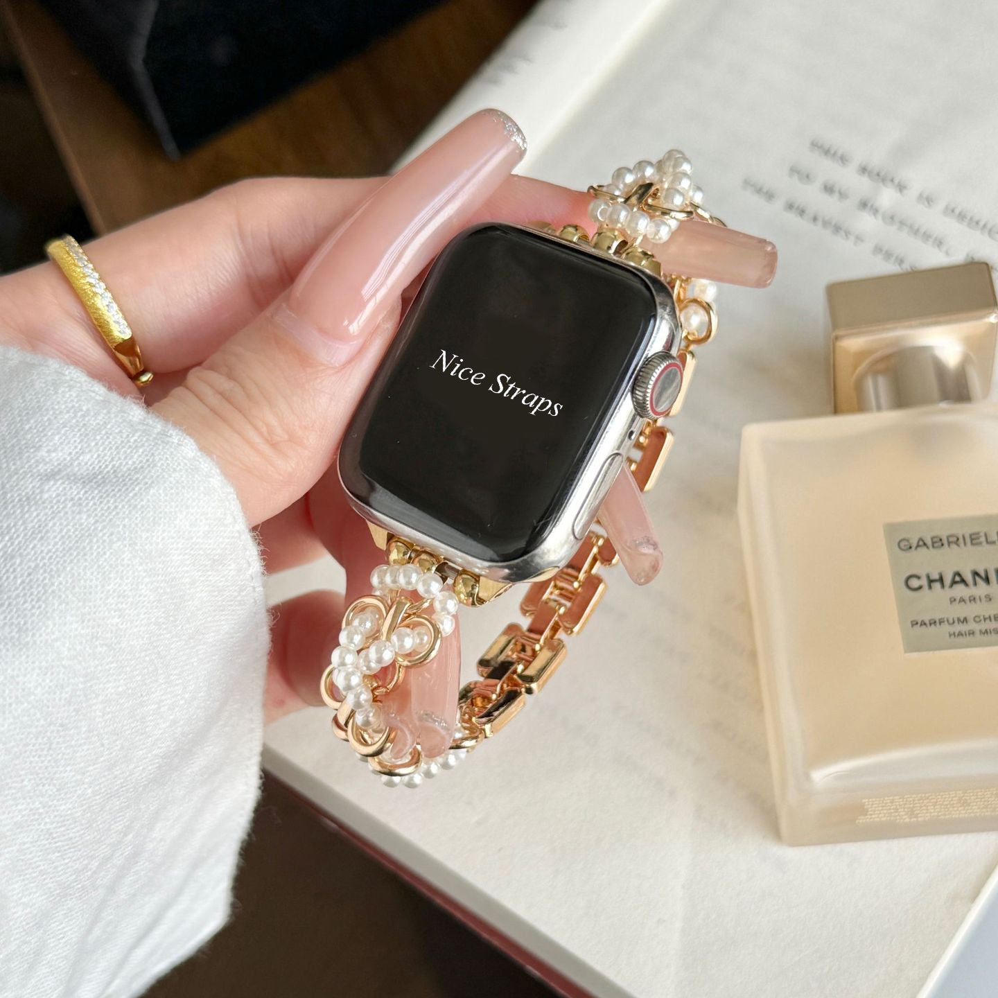 Chanel-Style Pearl Metal Watch Band
