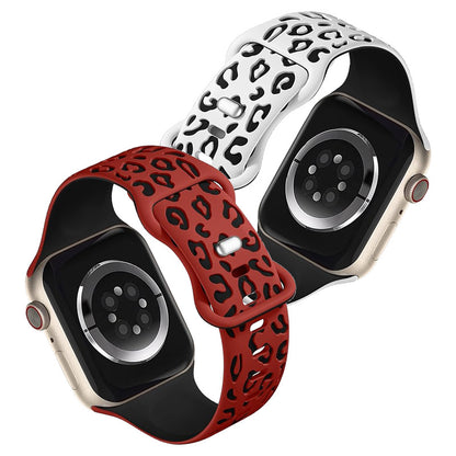 Leopard Engraved Two-Tone Silicone Apple Watch Strap