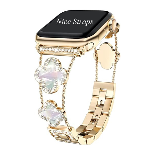 Four-Leaf Clover Diamond Accent Metal Watch Band