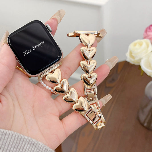 Heart Single-Row Chain Metal Watch Band