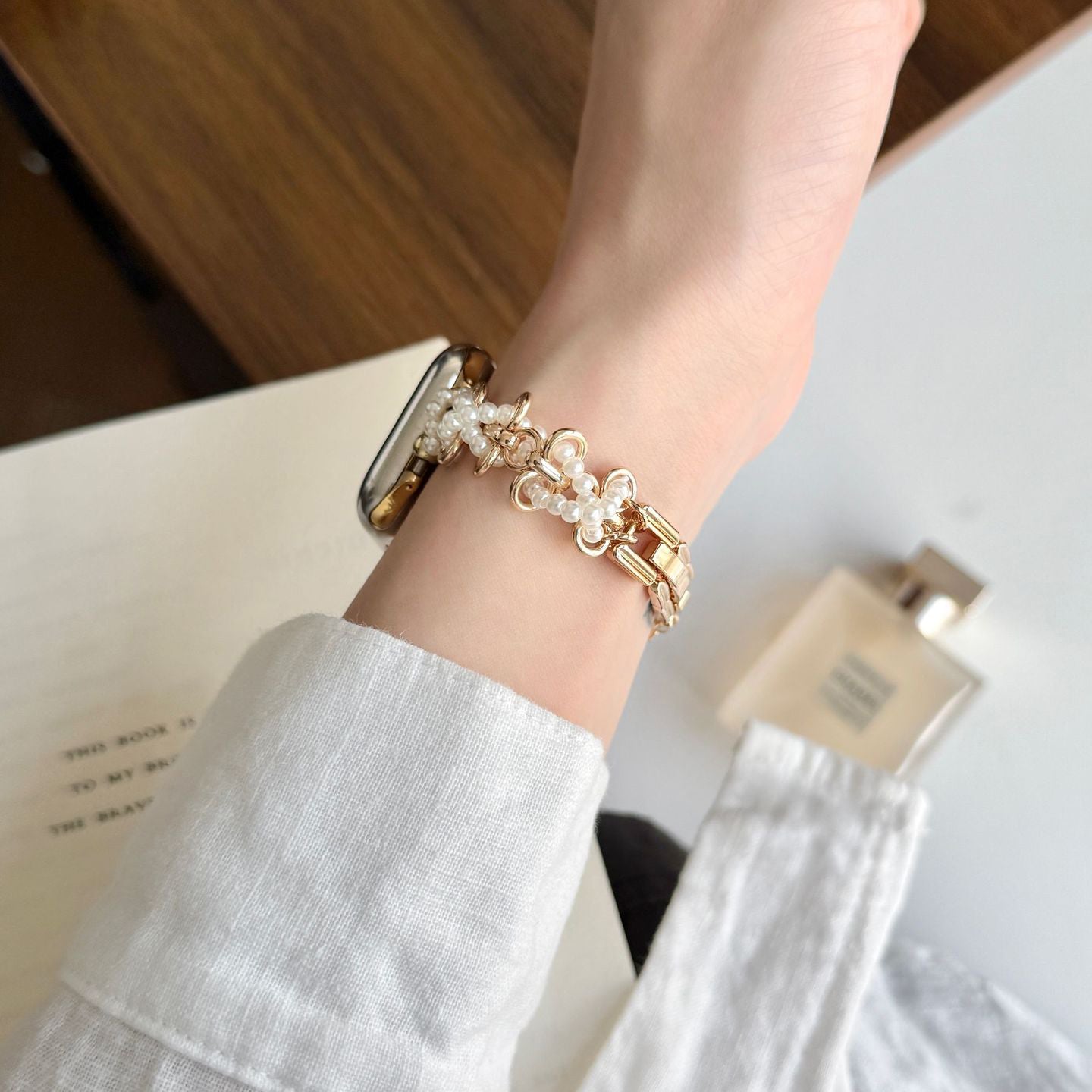Chanel-Style Pearl Metal Watch Band