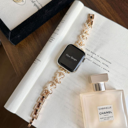 Chanel-Style Pearl Metal Watch Band