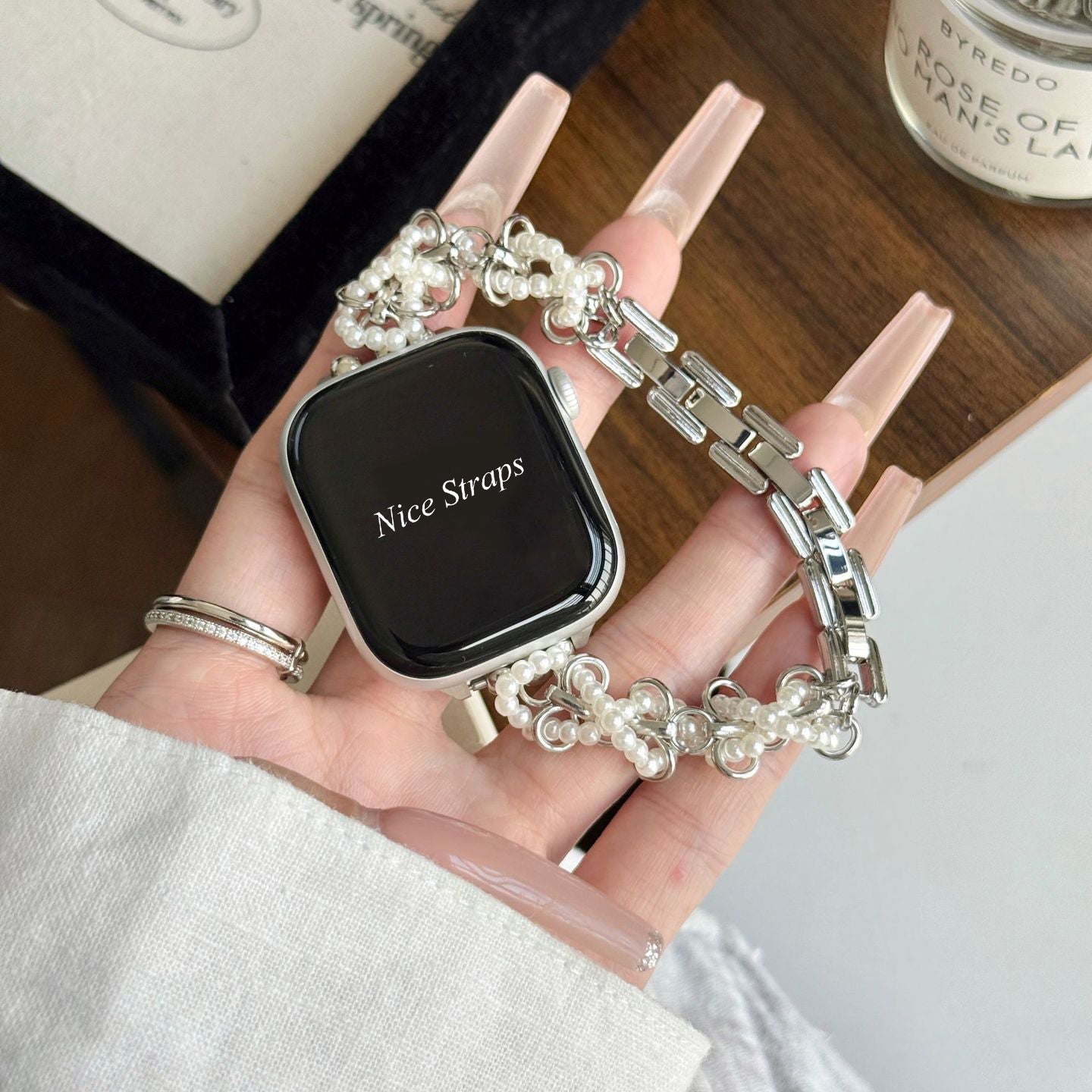 Chanel-Style Pearl Metal Watch Band