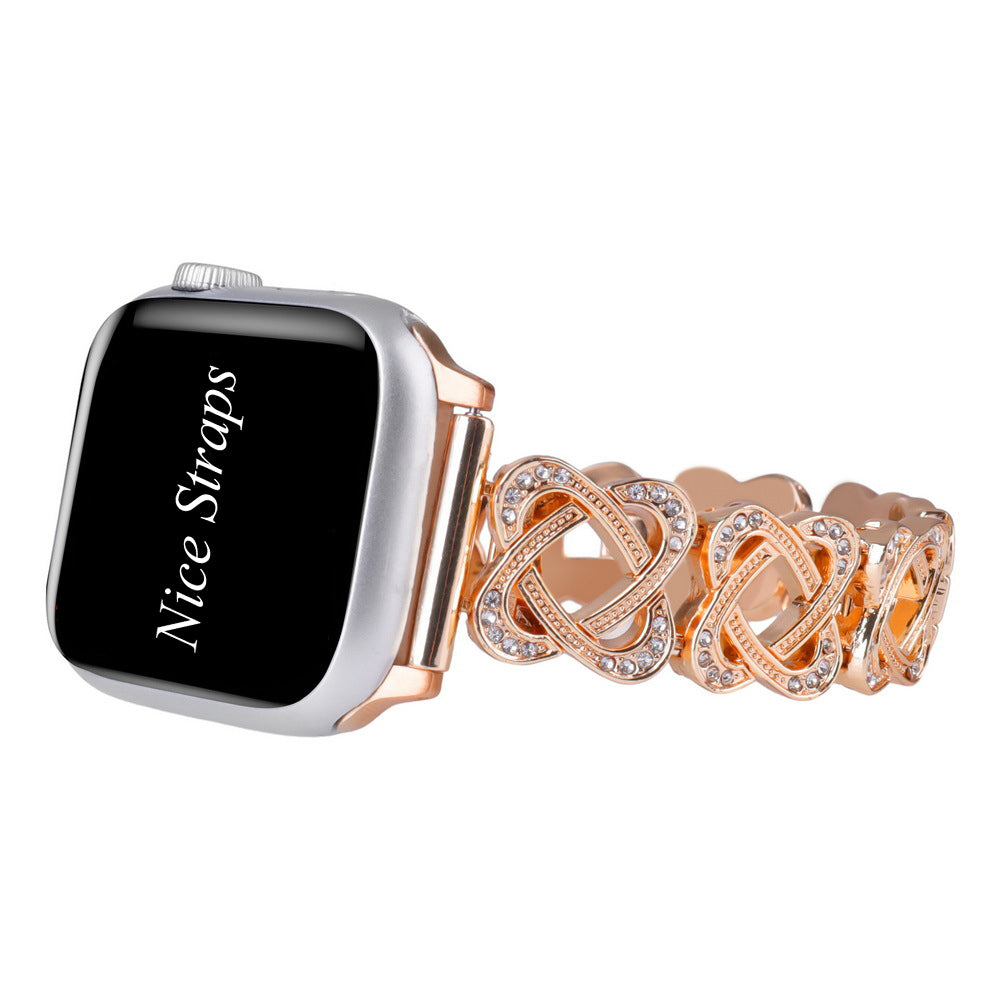 Heart-Link Diamond Metal Watch Band