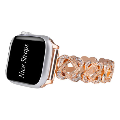 Heart-Link Diamond Metal Watch Band