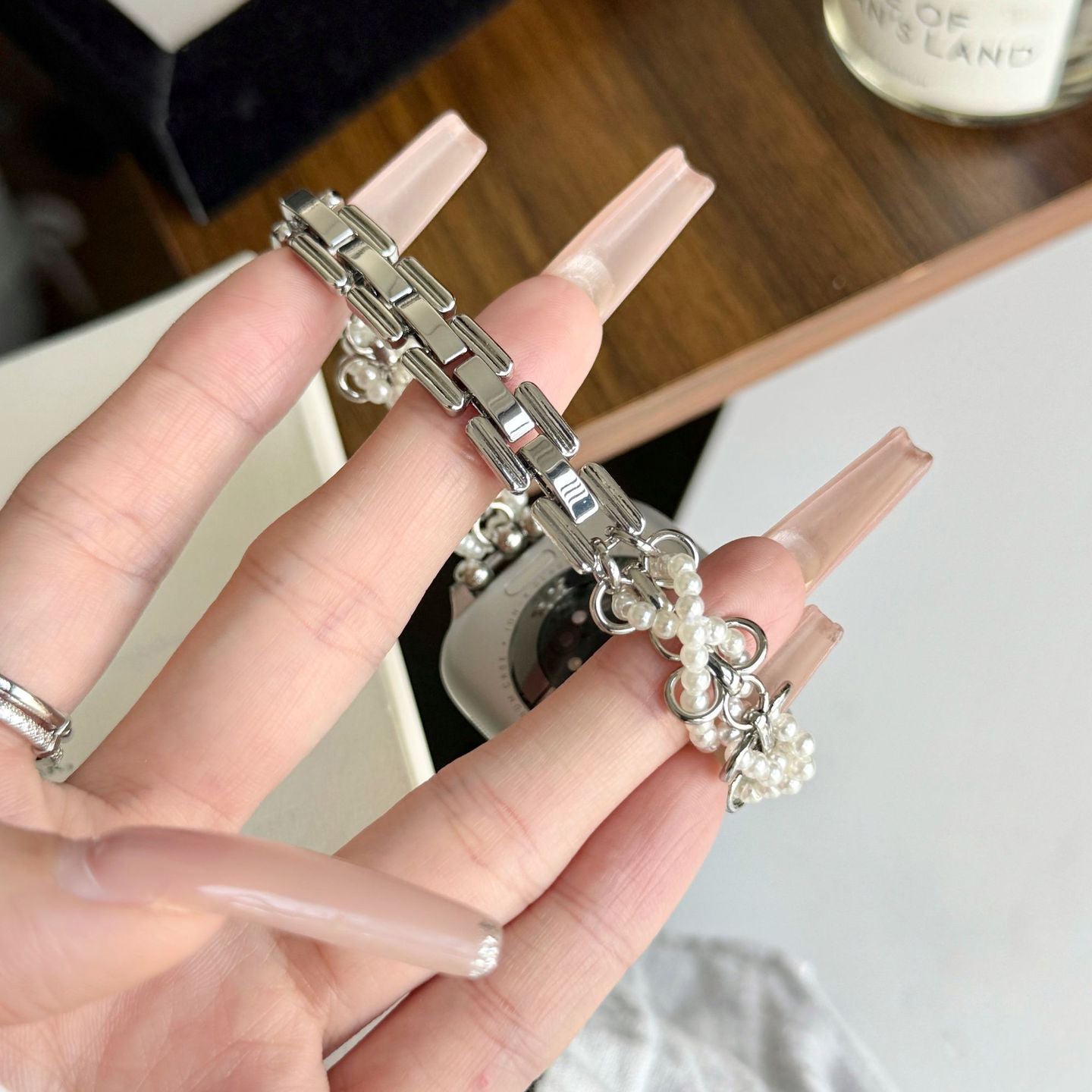 Chanel-Style Pearl Metal Watch Band